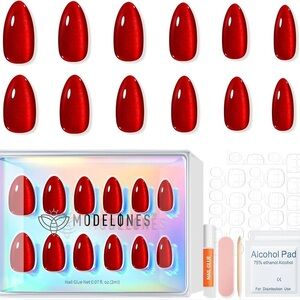 Modelones Red Cat Eye Almond Press-On Nails Set